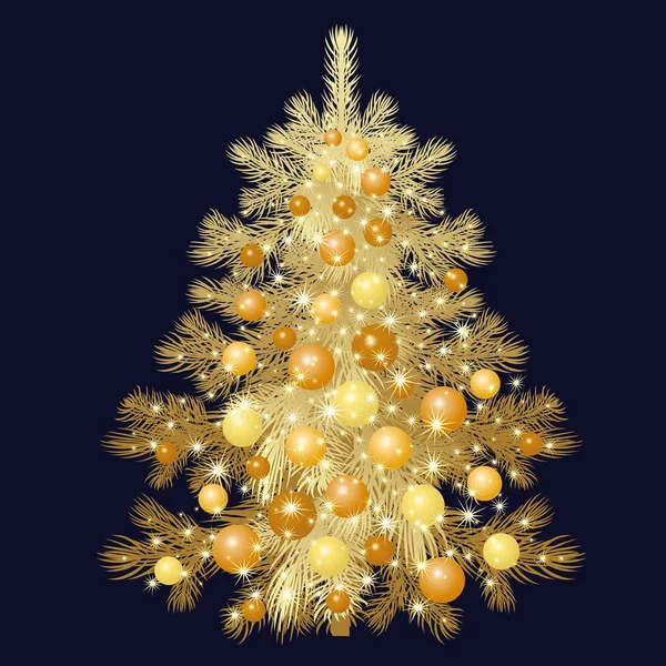 Gold Weihnachtsbaum mit Dekorationen. — Stockvektor