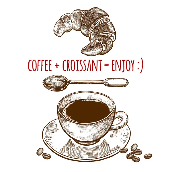 Tazza di caffè e croissant. — Vettoriale Stock