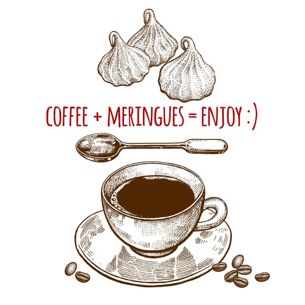 Fincan kahve ve meringues. — Stok Vektör