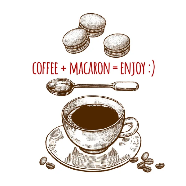 Fincan kahve ve macaron. — Stok Vektör