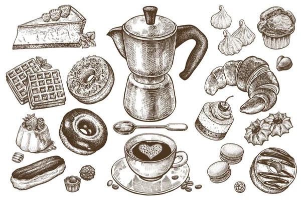 Set de café y postres. — Vector de stock