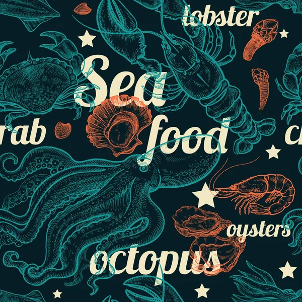 Nahtloses Vektormuster mit Meeresfrüchten. — Stockvektor
