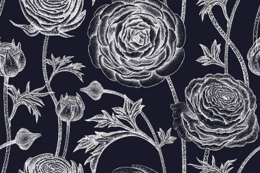 Bahar çiçekleri siyah üzerine beyaz ile Seamless Modeli.