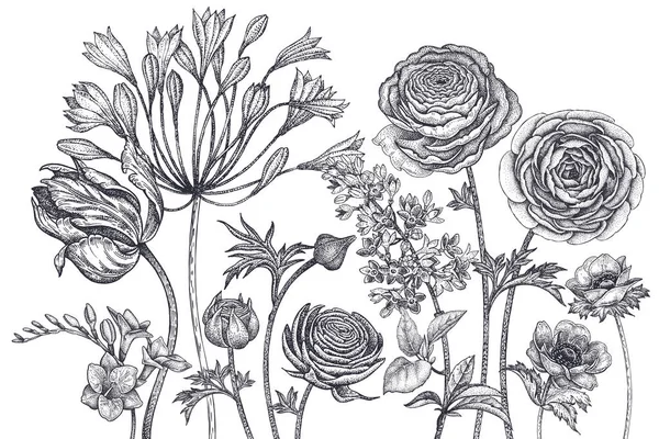 Tarjeta con flores de primavera vintage . — Archivo Imágenes Vectoriales
