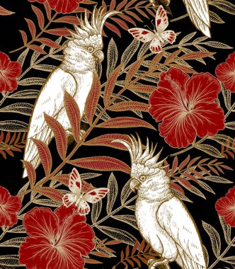 Egzotik bitki ve papağan ile Seamless Modeli.