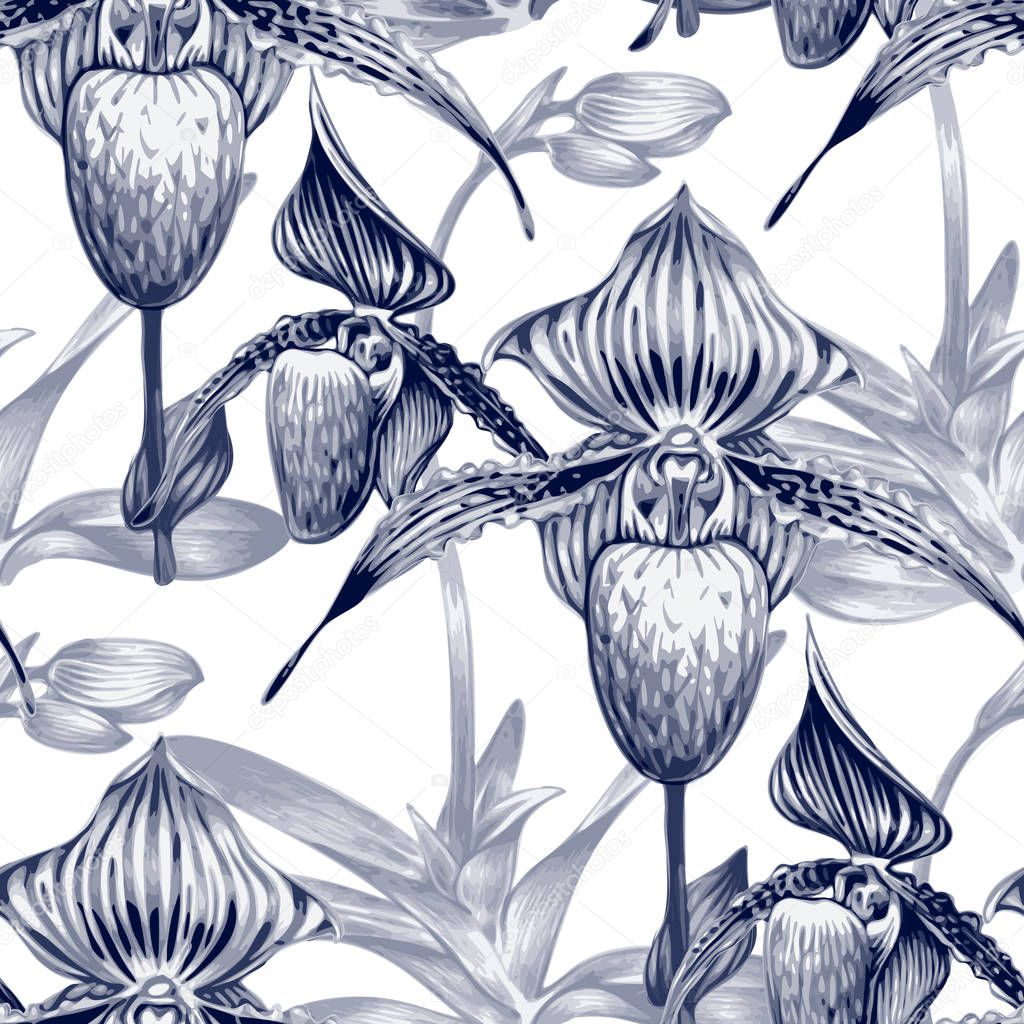 Seamless floral pattern with orchids.