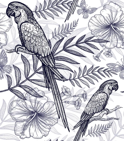Nahtlose Muster Blumen und Vögel. — Stockvektor