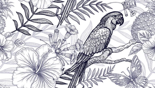 无缝模式花和鸟シームレス パターンの花と鳥. — ストックベクタ