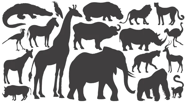 Набор силуэтов африканских животных . — стоковый вектор
