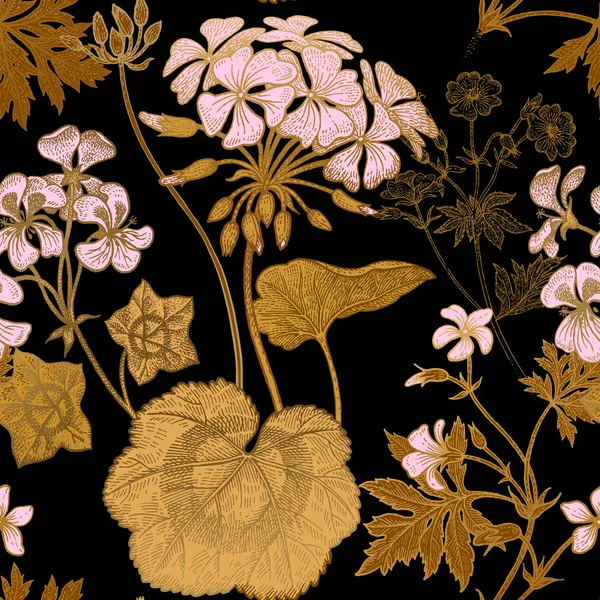 Geranio de flores. Patrón floral sin costuras . — Archivo Imágenes Vectoriales