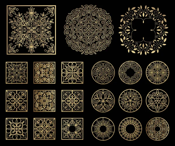 Vintage abstract icons gold on a black background set. — Stock Vector