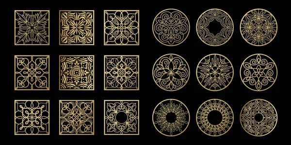 Vintage abstract icons gold on a black background set. — Stock Vector