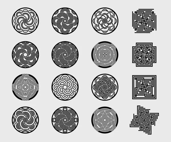 Vintage abstract black and white icons set. — Stock Vector