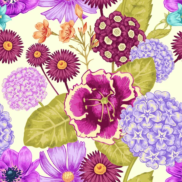 Nahtloser Hintergrund Für Textilien Papier Gewebe Illustration Blumen Viktorianischen Stil — Stockvektor