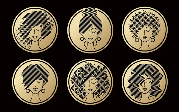 Conjunto de peinados de mujer iconos de oro . — Vector de stock