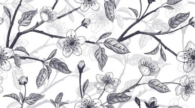 Japon cherry ile çiçek vintage seamless modeli.