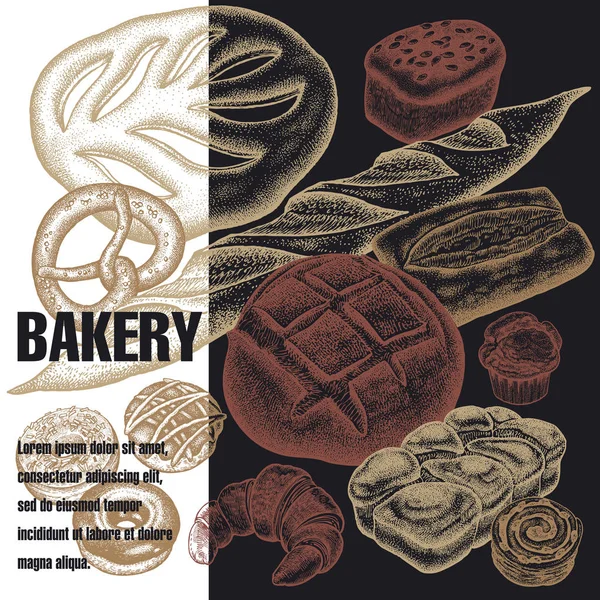 Bakkerij. Poster met brood. — Stockvector