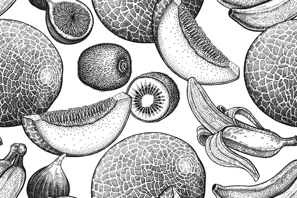 Бесшовный векторный рисунок с экзотическими фруктами . — стоковый вектор