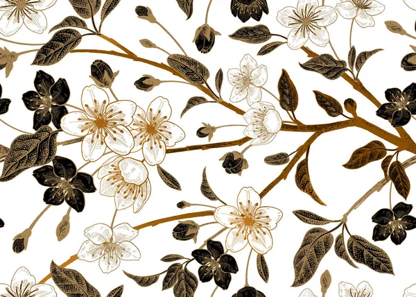 Квітковий vintage безшовні візерунок з Японська вишня. — стоковий вектор
