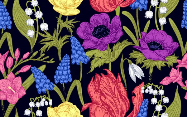 Patrón sin costura con flores de primavera. — Archivo Imágenes Vectoriales