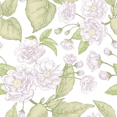 Çin Erik ile çiçek seamless modeli.