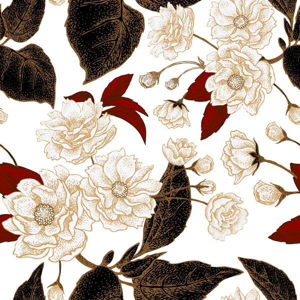 Κινεζικό Δαμάσκηνο Λουλούδι Απρόσκοπτη Διάνυσμα Μοτίβο Χρυσοτυπία Ανάγλυφη Vintage Εικονογράφηση — Διανυσματικό Αρχείο