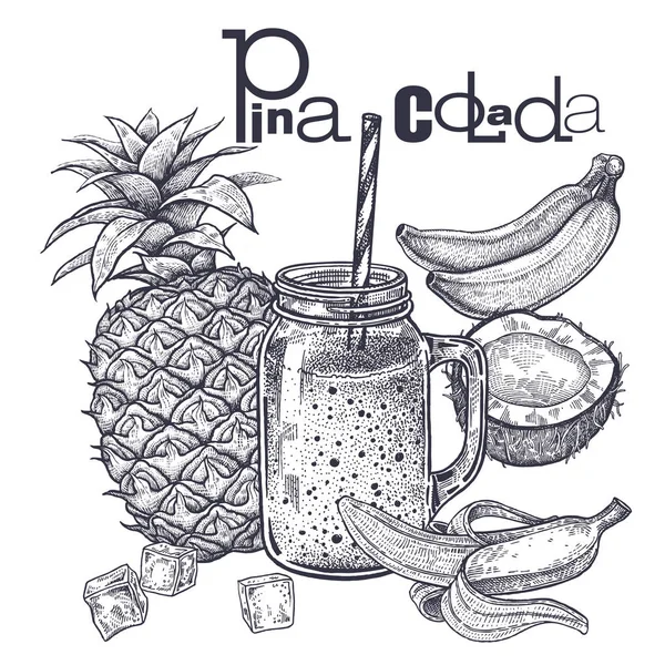 Smoothies Gesunde Ernährung Früchte Für Die Zubereitung Von Pina Colada — Stockvektor