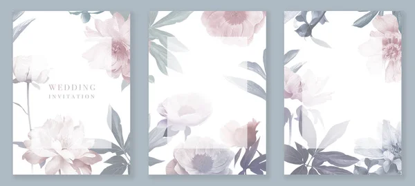 Flores de jardín peonías. Conjunto de tarjetas de boda floral vintage . —  Fotos de Stock