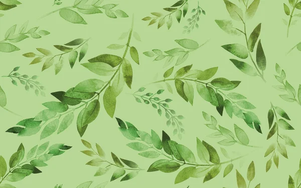 Watercolor seamless pattern. Green spring leaves. — Stock Photo, Image