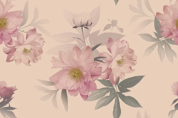 Beautiful  blooming flowers peonies. Floral seamless pattern. Pa