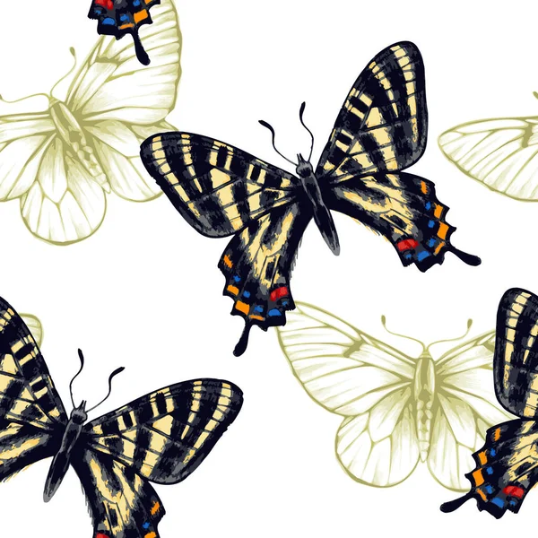 Naadloze Illustratie Met Vlinders Vector Achtergrondpapier Textiel Verpakking — Stockvector
