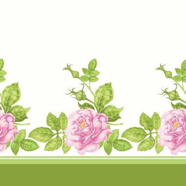 Kusursuz bir arka plan. Çiçekler. Güller. Kumaş, tekstil, kağıt, duvar kağıdı, ağ tasarımları. Sınır. Eski tarz. Çiçek süsü..