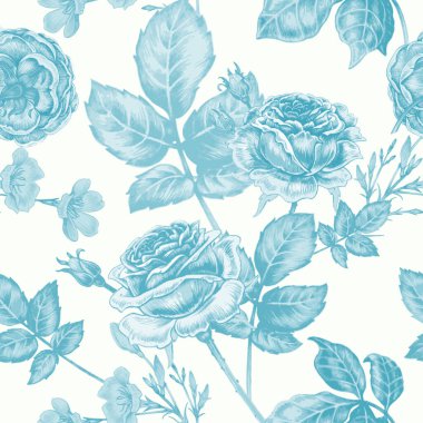 Kusursuz bir arka plan. Çiçekler. Güller. Kumaş, tekstil, kağıt, duvar kağıdı, ağ tasarımları. Eski tarz. Çiçek süsü..