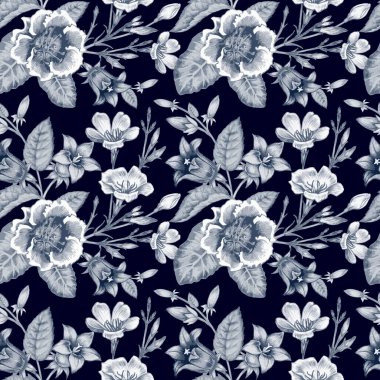 Kusursuz desen. Kumaş, tekstil, kağıt, duvar kağıdı, ağ, döşeme kumaşı için tasarım. Bahçe çiçekleri Eski model. Vektör.