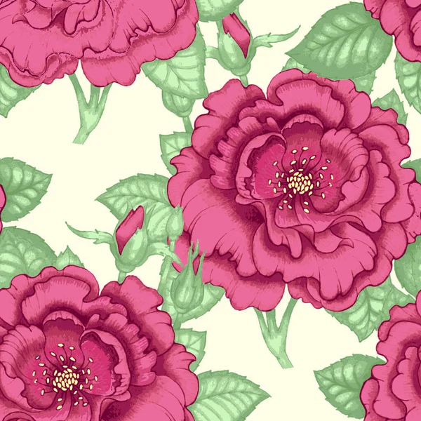 Floral seamless pattern. Flowers roses, peonies. Design paper, wallpaper, cards, invitations, packaging, textiles, interior decoration, upholstery fabrics. Vector. Victorian.
