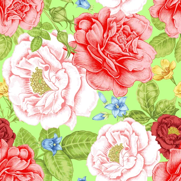 Floral seamless pattern. Flowers roses, peonies. Design paper, wallpaper, cards, invitations, packaging, textiles, interior decoration, upholstery fabrics. Vector. Victorian.