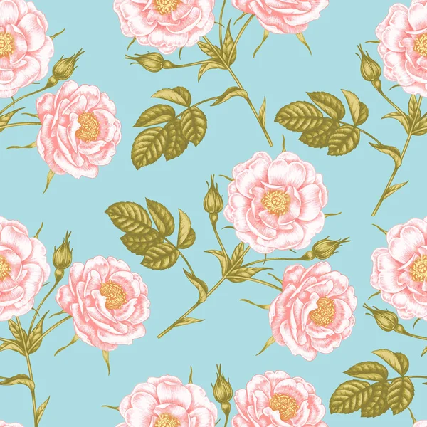 Цветочный Бесшовный Рисунок Цветы Розы Пионы Дизайн Бумаги Обои Открытки — стоковый вектор