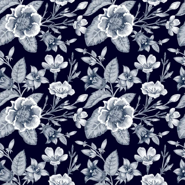 シームレスなパターン ウェブ 布張りのためのデザイン 庭の花 ヴィンテージ ベクトル — ストックベクタ