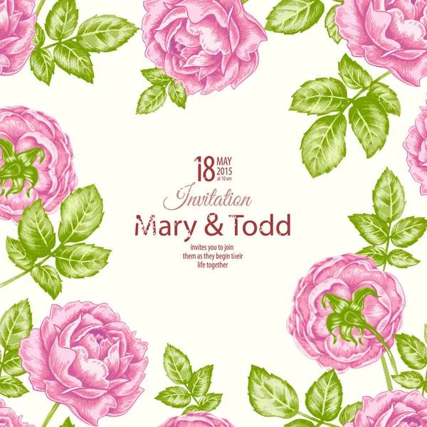 Floral Card Bouquet Roses Wedding Invitation Vector Retro Victorian Style — Stock Vector