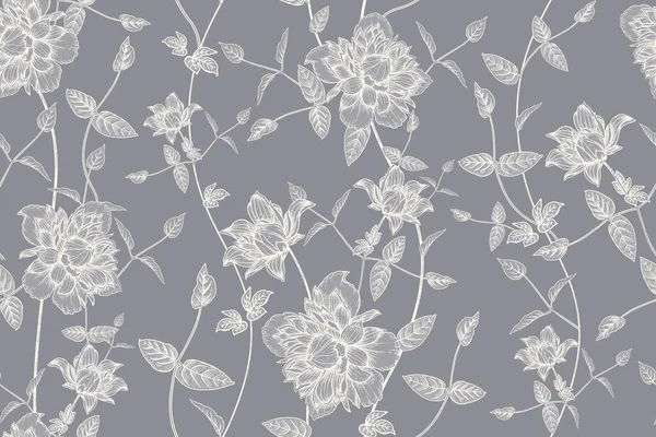 Gris Blanc Motif Floral Sans Couture Beau Jardin Fleuri Fleurs — Image vectorielle