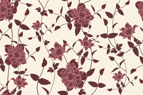 Motif Floral Sans Couture Beau Jardin Fleuri Fleurs Clématites Branches — Image vectorielle