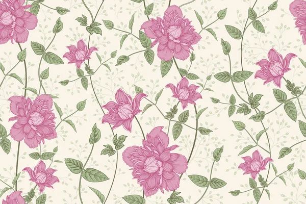Barva Plná Květinové Bezešvé Vzor Krásné Kvetoucí Zahradní Květiny Clematis — Stockový vektor
