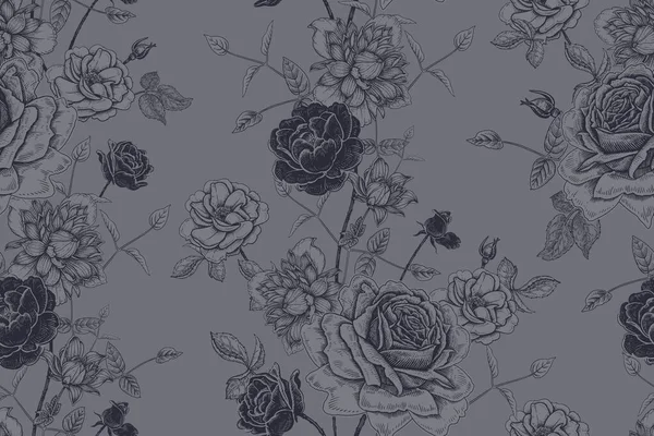 Motif Floral Sans Couture Beau Jardin Fleuri Fleurs Roses Clématites — Image vectorielle