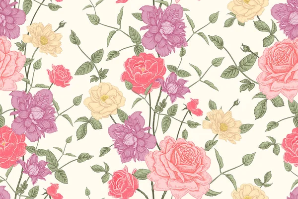 Couleur Motif Floral Sans Couture Beau Jardin Fleuri Fleurs Roses — Image vectorielle