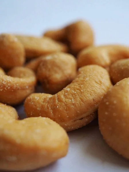 Salted Cashew Nuts Close Macro Photography Selective Focus — Stock Photo, Image