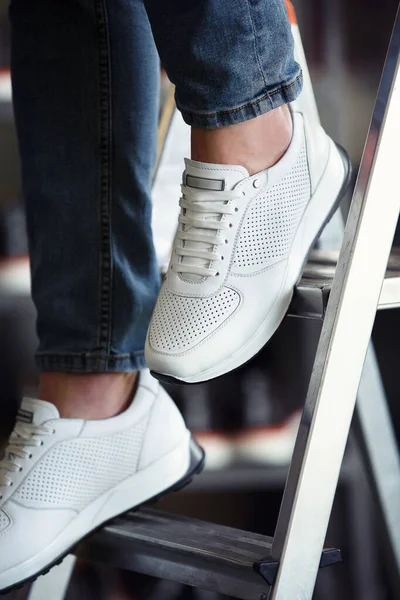 Casual white shoes on factory