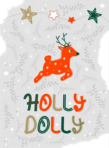 holiday postcard with deer and inscription Holly Dolly