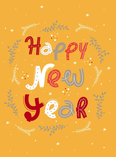 Carton jaune vacances avec phrase Bonne année — Image vectorielle