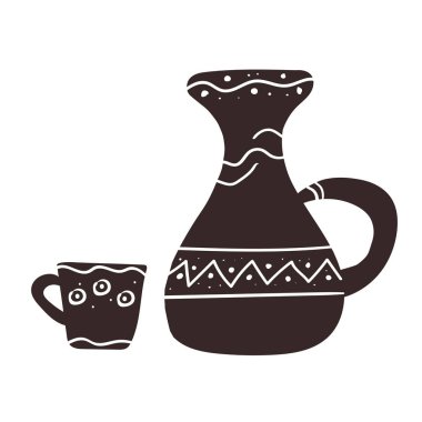 Süslü, şeffaf çamurlu sürahiler,