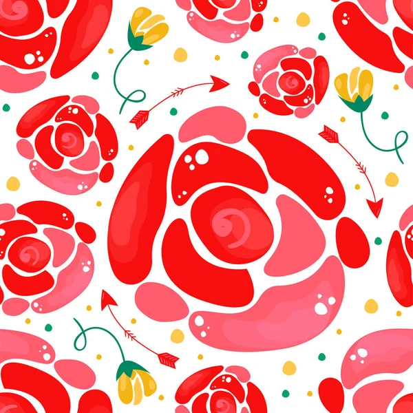 Jasny Kolorowy Wzór Wiosny Dużymi Czerwonymi Różami Idealny Stosowania Jako — Wektor stockowy